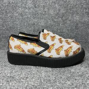 T.U.K Shoes Womens Size 7 White Black Creeper Slip-On Platform Pizza Print EU38